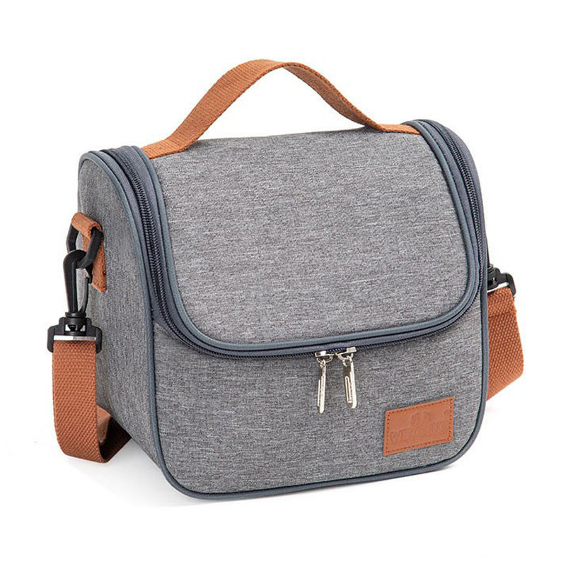 Grå Kanvas Isoleret Madkasse med Brune Håndtag