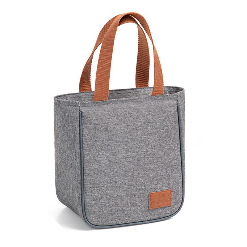 Grå Kanvas Isoleret Madkasse med Brune Håndtag