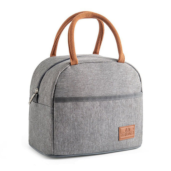 Grå Kanvas Isoleret Madkasse med Brune Håndtag