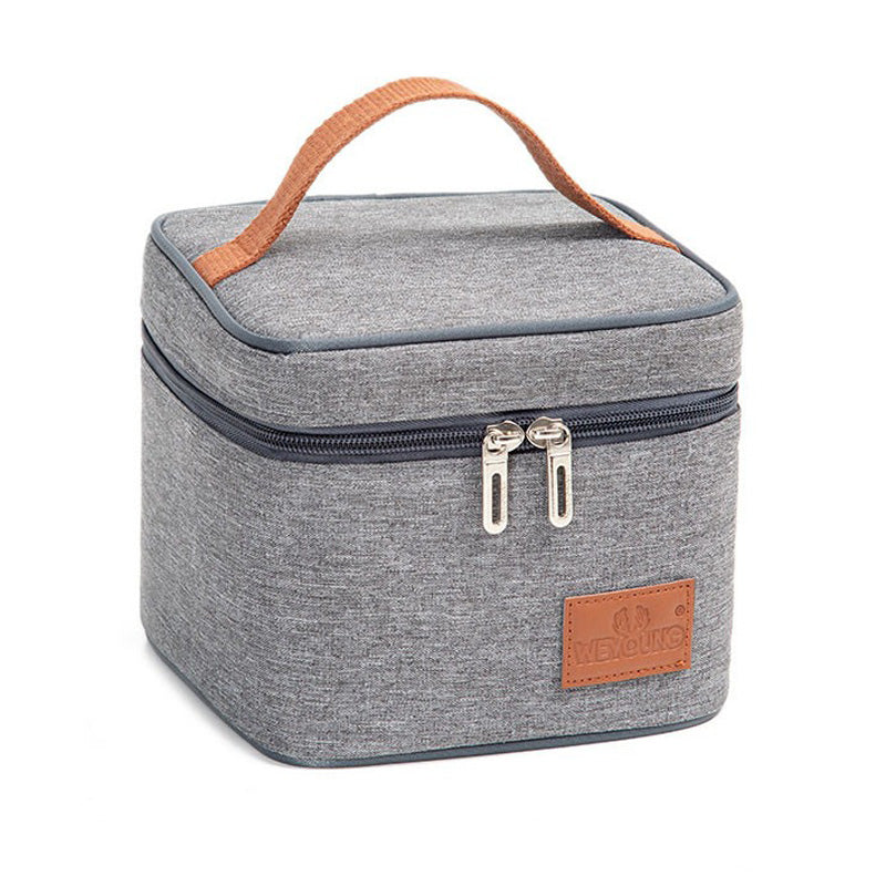 Grå Kanvas Isoleret Madkasse med Brune Håndtag