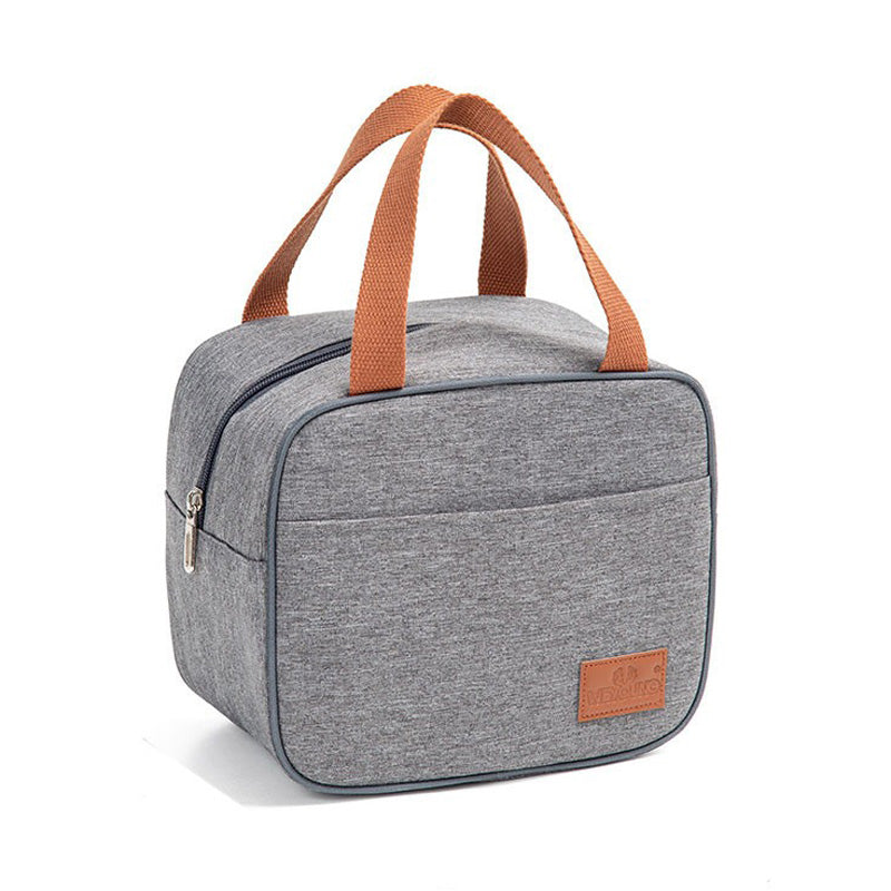 Grå Kanvas Isoleret Madkasse med Brune Håndtag