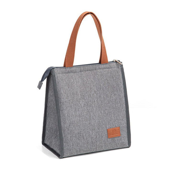 Grå Kanvas Isoleret Madkasse med Brune Håndtag