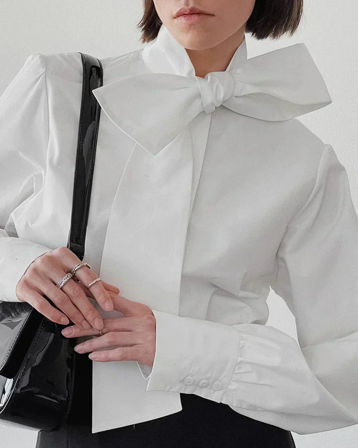 Dame Hvid Bluse | Elegante Sløjfe Binde Hals Og Tidløs Stil