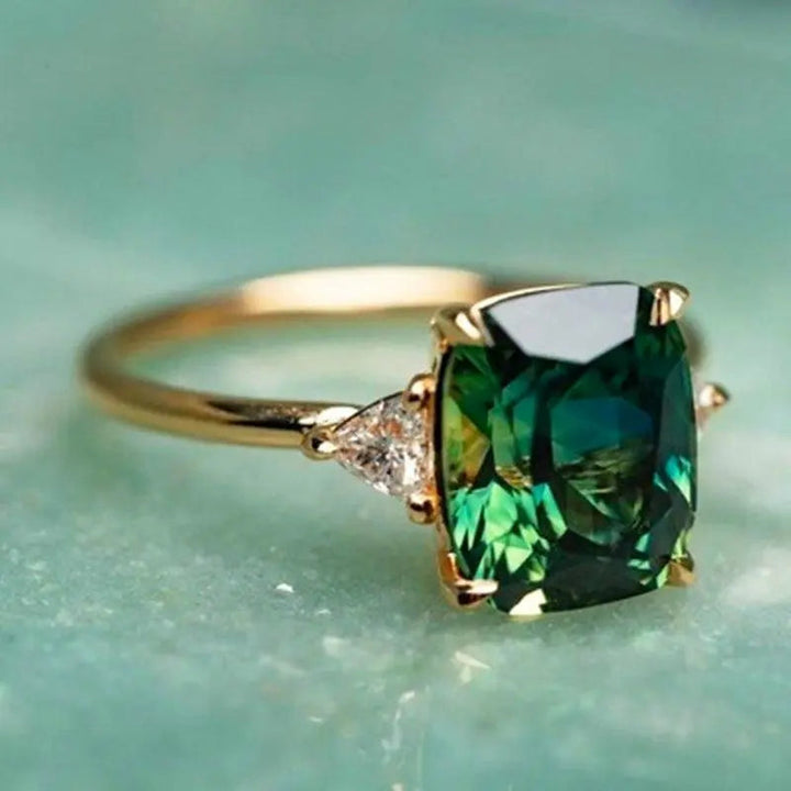 Elegante Firkantede Grønne ædelstensring