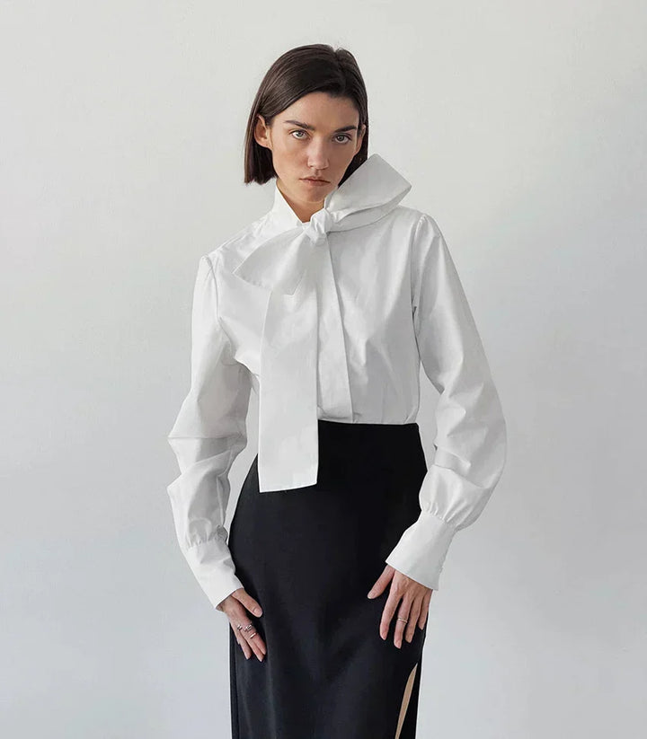 Dame Hvid Bluse | Elegante Sløjfe Binde Hals Og Tidløs Stil