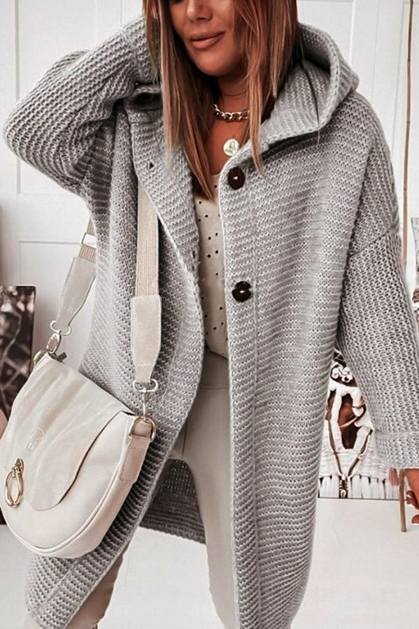 Dame Klumpet Strik Hætte Cardigan | Afslappet Pasform