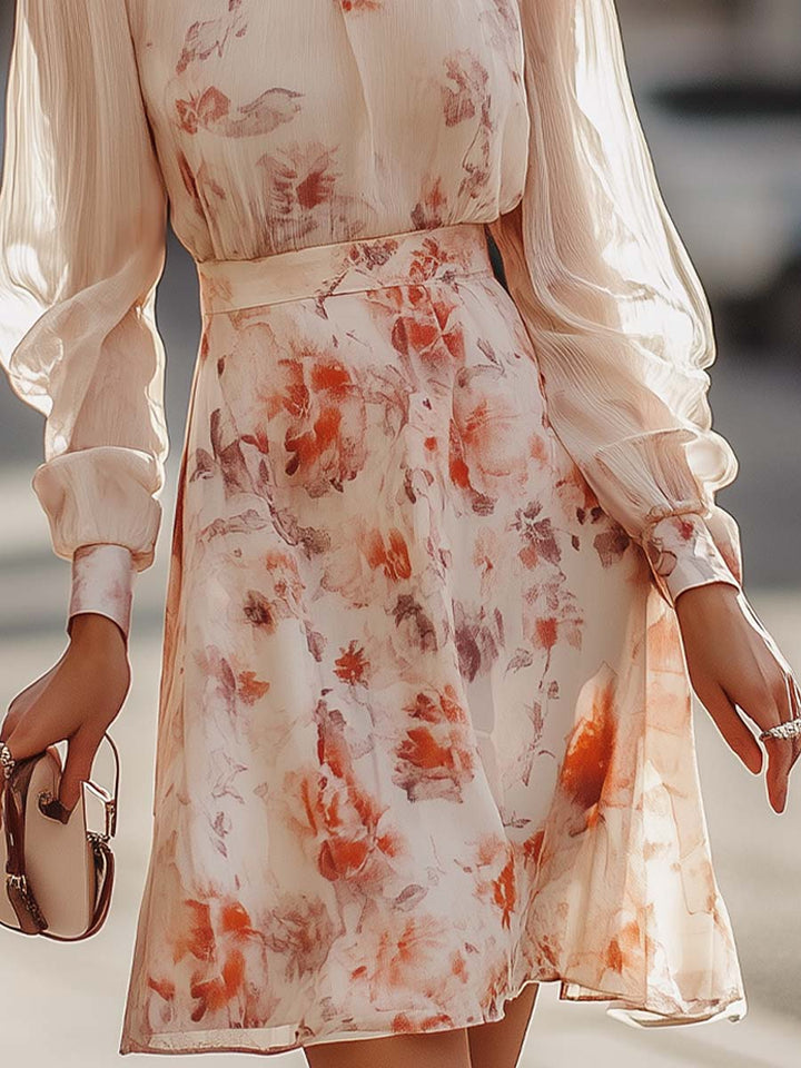 Nadezda | Blomstret Plisseret Langærmet Kjole Til Kvinder