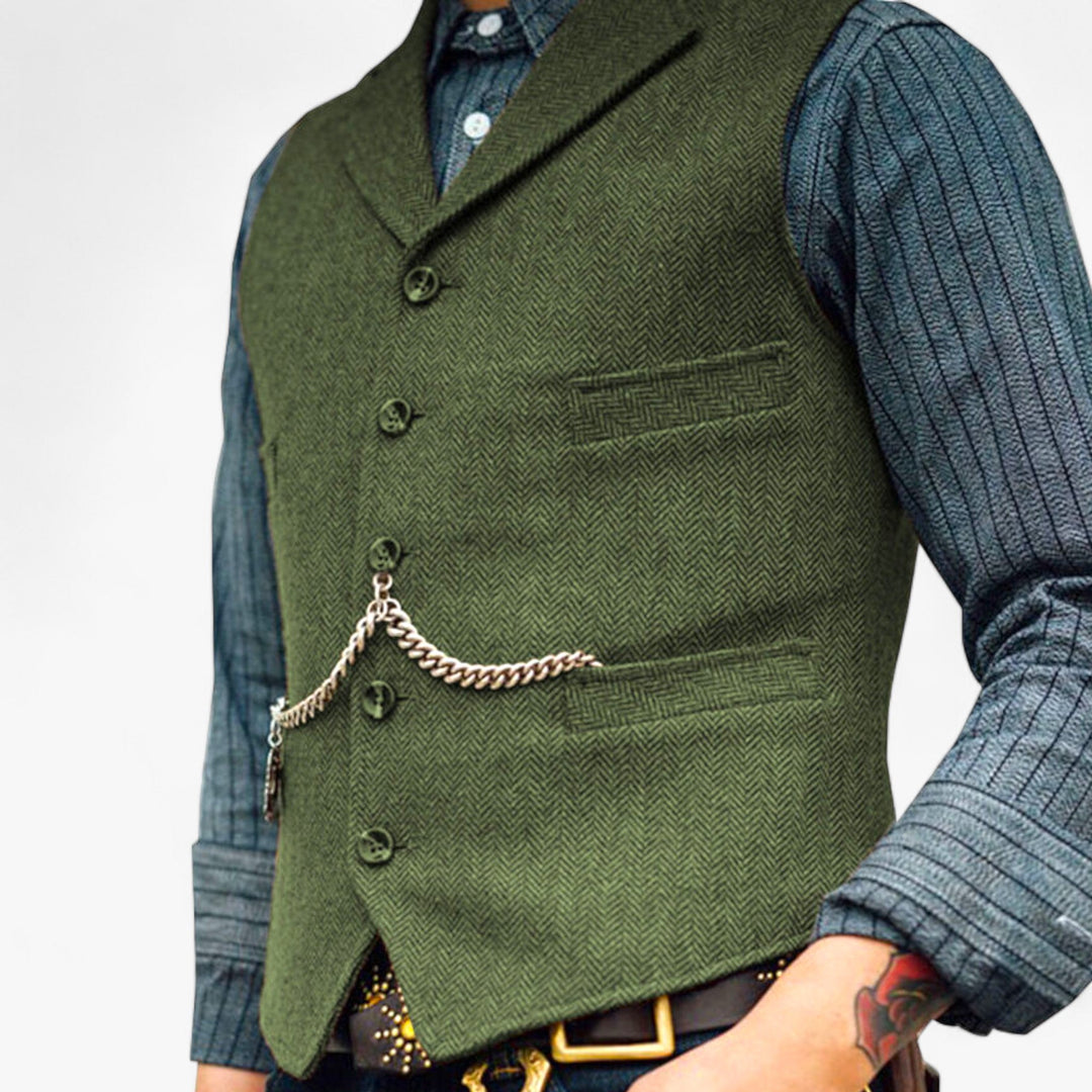 Herre Tidløs Uldvest | Klassisk Sildebensdesign