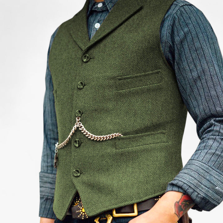 Herre Tidløs Uldvest | Klassisk Sildebensdesign