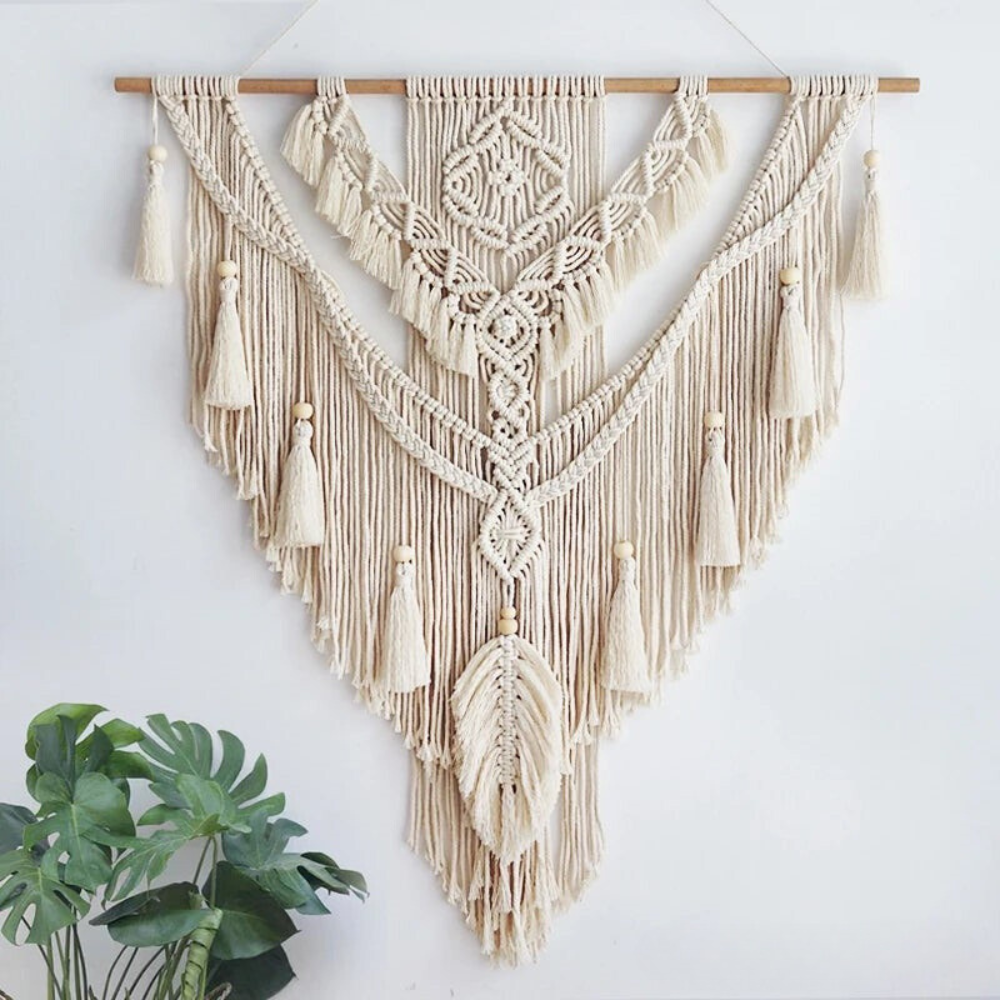 Håndlavet Skandinavisk Boho Makrame-Vægophæng | Beige Eller Gul