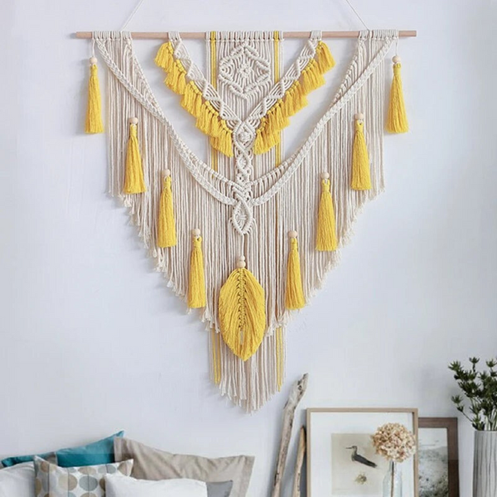 Håndlavet Skandinavisk Boho Makrame-Vægophæng | Beige Eller Gul