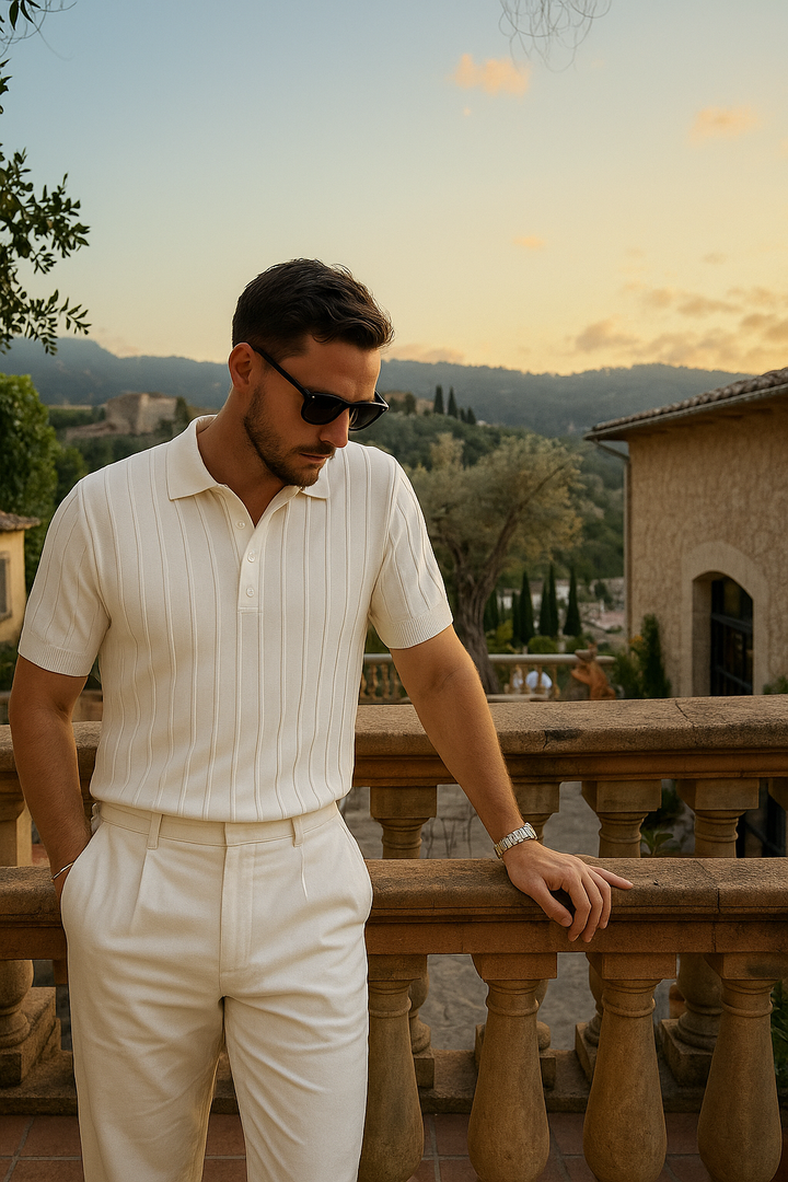 Herre Elegante Ribstrikket Polotrøje