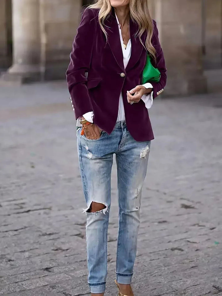 Dame Fløjl Smal Pasform Blazer | Klog Uformel