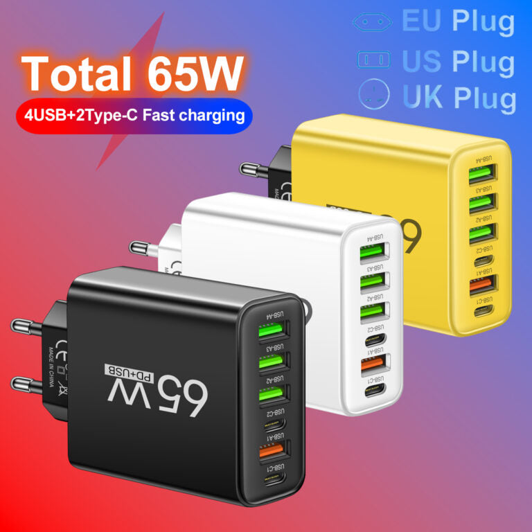 65W Krafthus Flere-Porte Hurtigoplader | 6-I-1 Nav