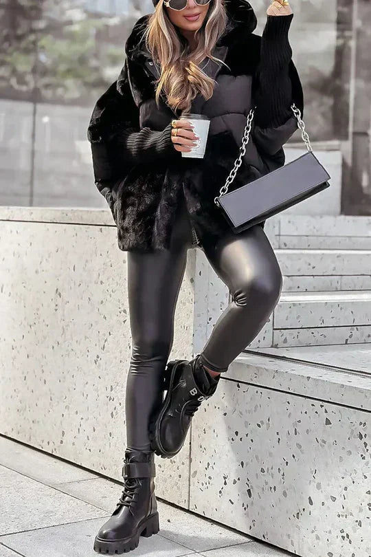 Dame Overdimensioneret Flerfarvet Vinterjakke