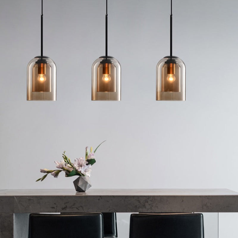 Midt-Århundrede Pendel Lampe | Dobbelt Glas Skygge