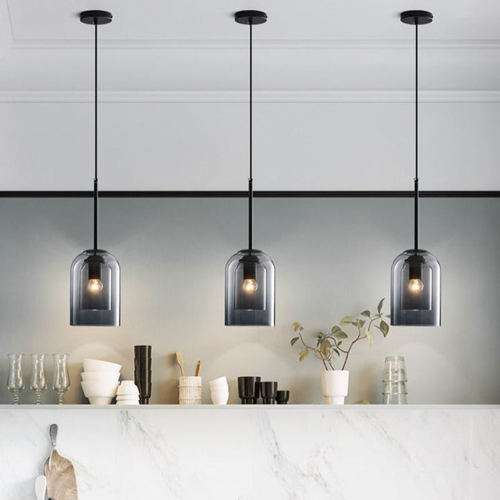Midt-Århundrede Pendel Lampe | Dobbelt Glas Skygge