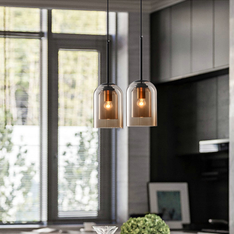 Midt-Århundrede Pendel Lampe | Dobbelt Glas Skygge