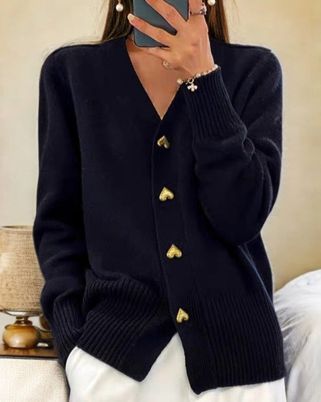 Dame Hjerteknap Cardigan | Stilfuld, Blød og Behagelig