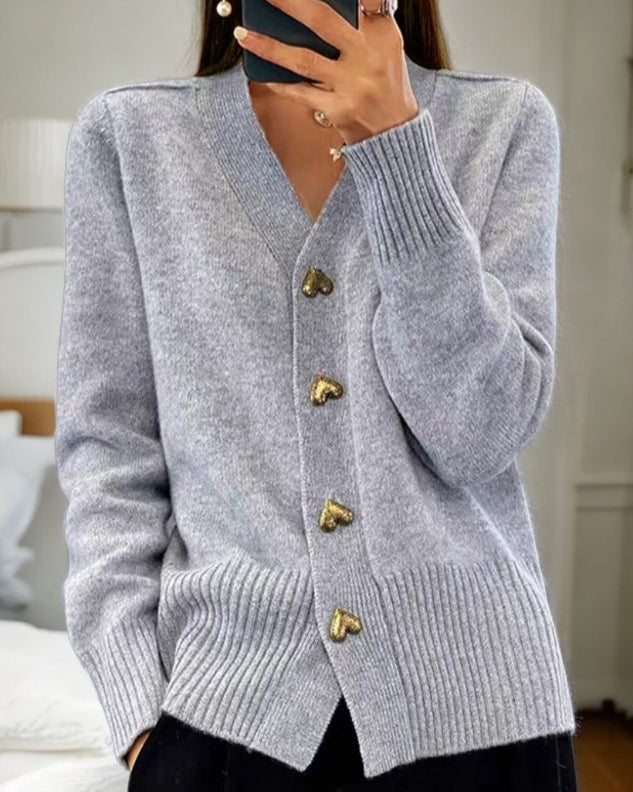 Dame Hjerteknap Cardigan | Stilfuld, Blød og Behagelig