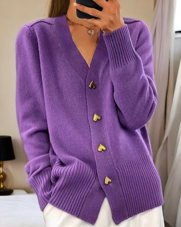 Dame Hjerteknap Cardigan | Stilfuld, Blød og Behagelig