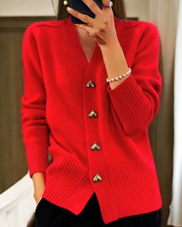 Dame Hjerteknap Cardigan | Stilfuld, Blød og Behagelig