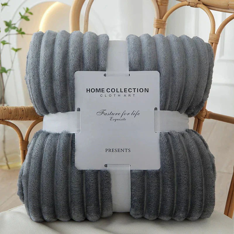 Bred Stribet Flanell Fleece Tæppe | Ultra-Blødt Varmt Kast