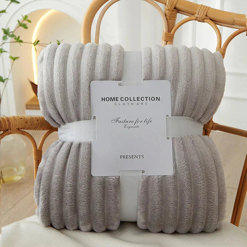 Bred Stribet Flanell Fleece Tæppe | Ultra-Blødt Varmt Kast