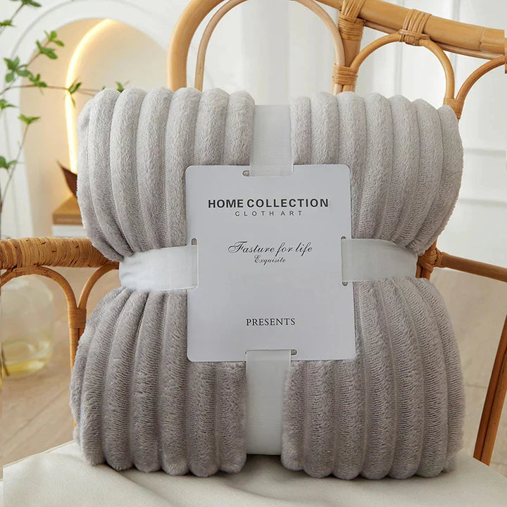 Bred Stribet Flanell Fleece Tæppe | Ultra-Blødt Varmt Kast